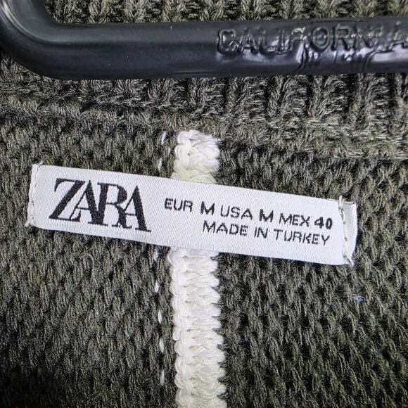 Mens Zara Green Knit Sweater Orange & White Stripes Short Sleeve Size M - Picture 3 of 8